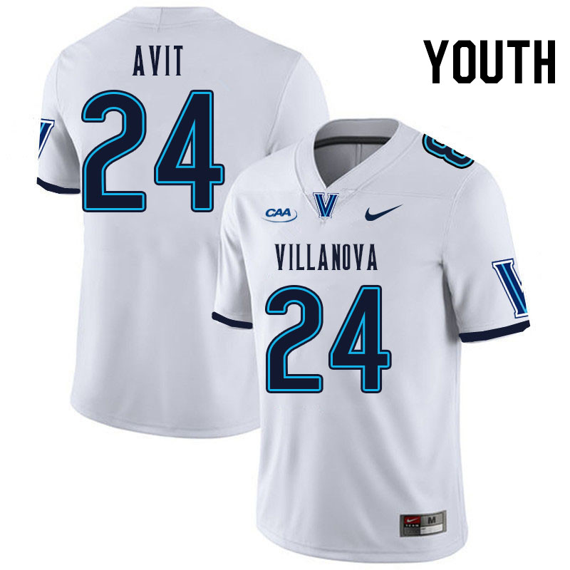 Youth #24 David Avit Villanova Wildcats College Football Jerseys Stitched Sale-White